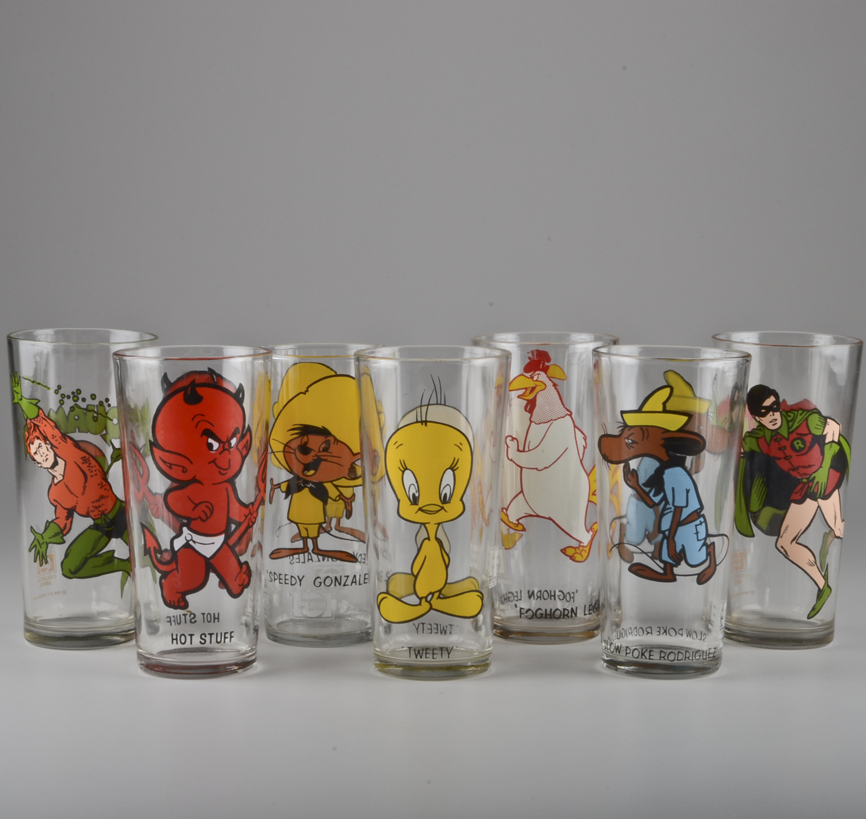 Seven Collectible Pepsi Glasses with Cartoon Characters EBTH