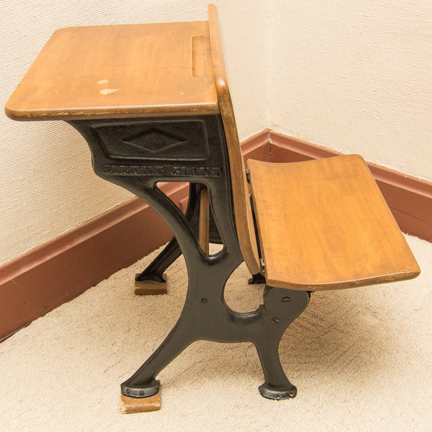 Antique Silent Giant School Desk Seat Combo Ebth