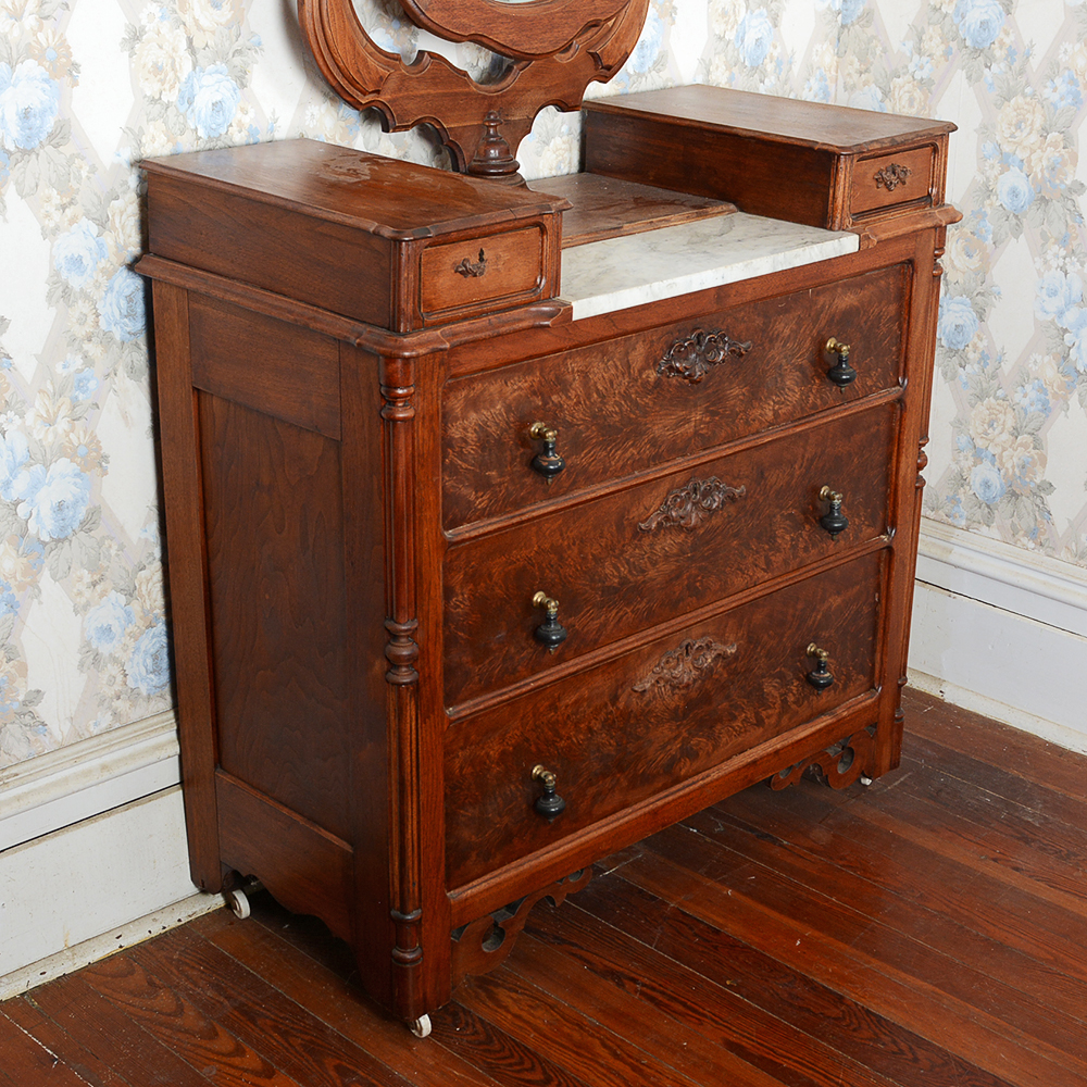 Eastlake Style Dresser with Adjustable Vanity and Marble Insert EBTH