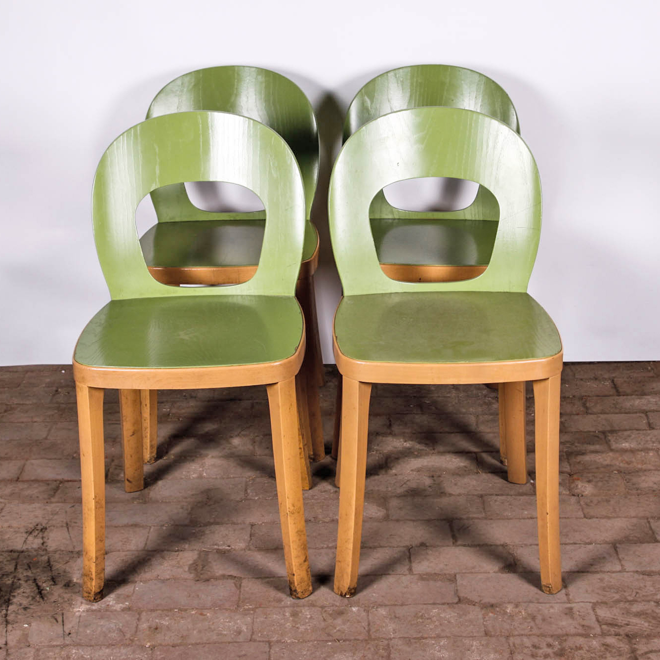 Four Seafoam Green Hussl St6 Beech Wood Dining Chairs Ebth