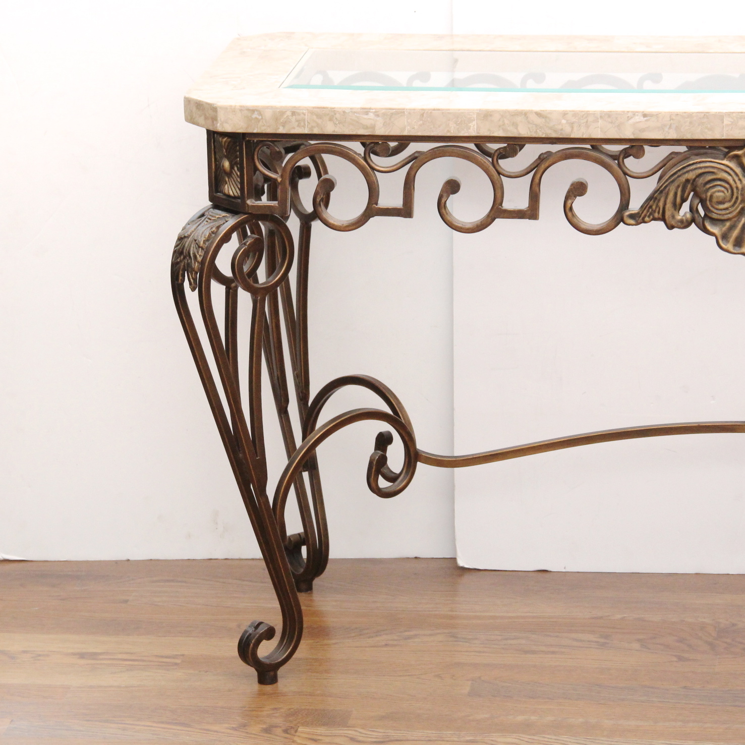 Glass Top Wrought Iron Sofa Table EBTH