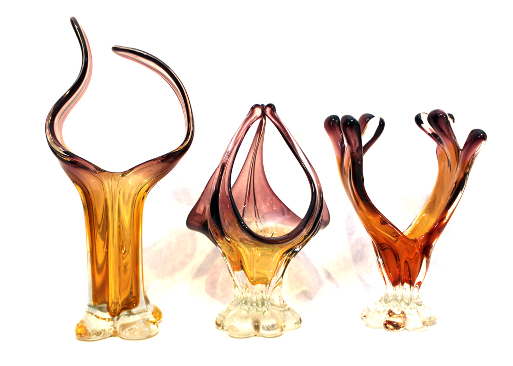 Trio Of Hand Blown Swung Art Glass Vases EBTH   IMG 0227 