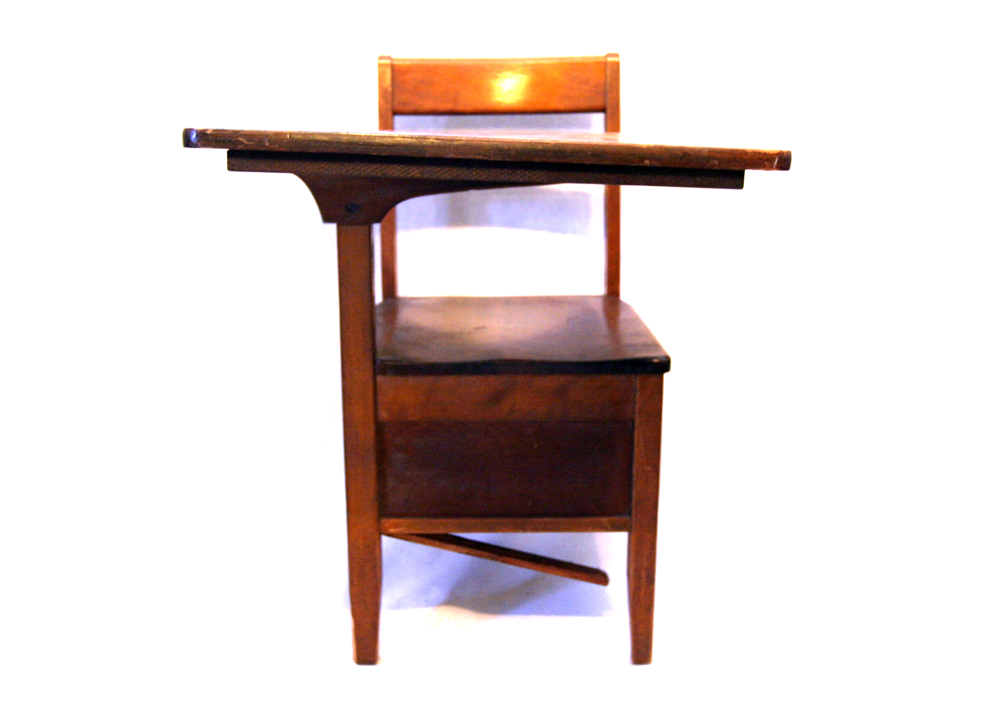 Vintage Solid Wood School Desk with Attached Chair EBTH