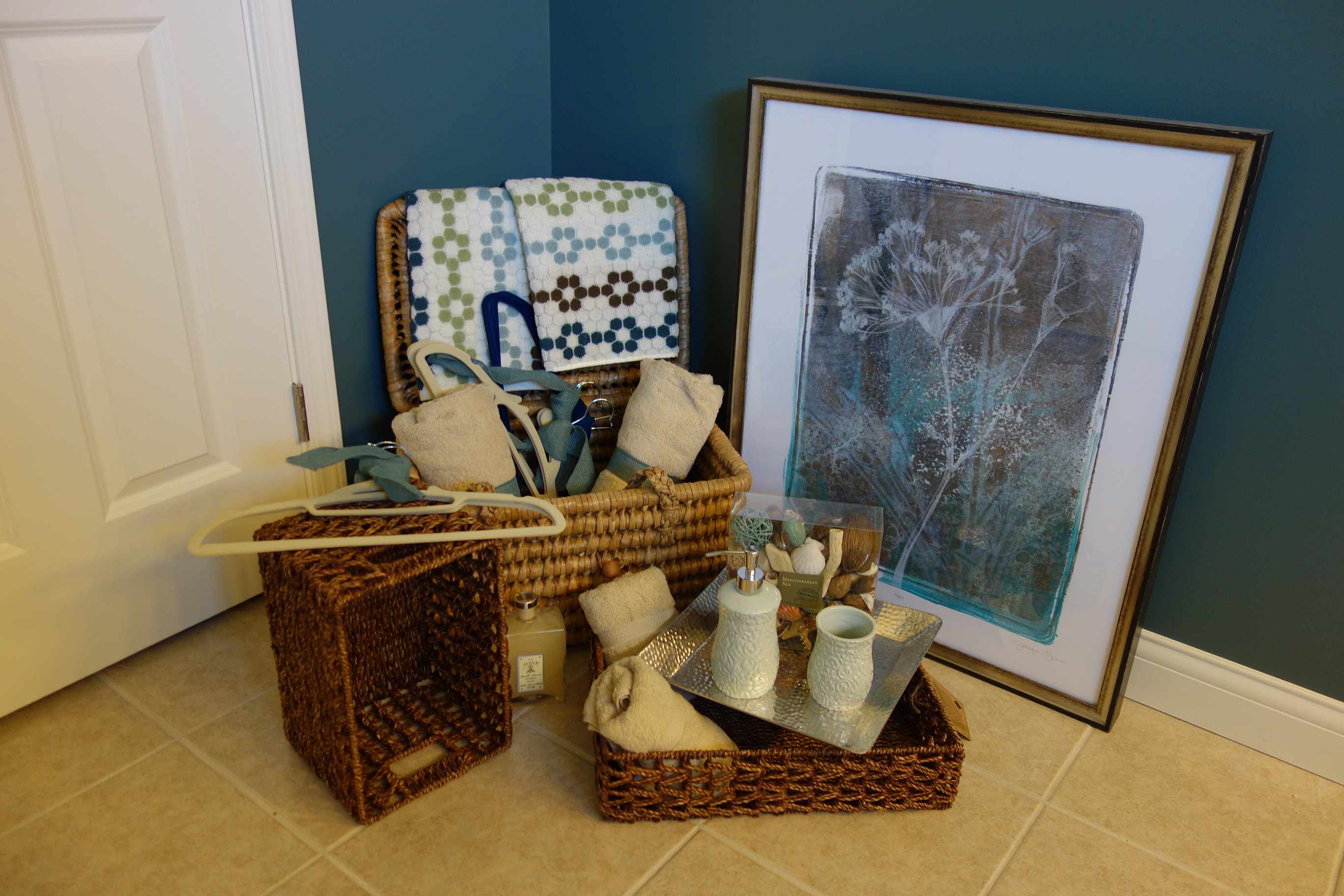 Bathroom Decor In Brown Green And Blue Tones Ebth