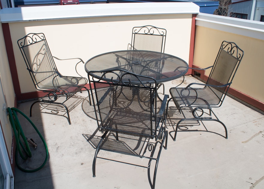 Outdoor Wrought Iron Patio Table And Chairs By Plantation Ebth