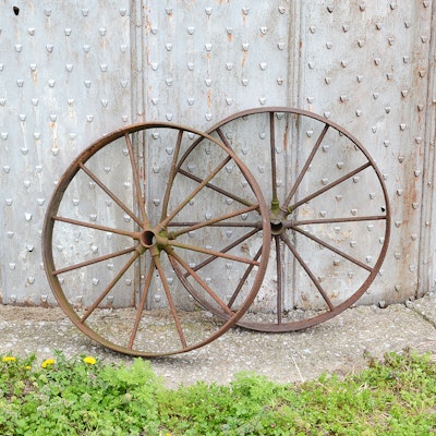 Antique Iron Cart Wheel Pair Antique Iron Cart Wheel Pair