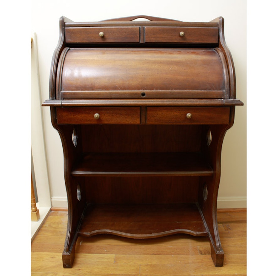 National Mt Airy Cherry Secretary Roll Top Desk Ebth