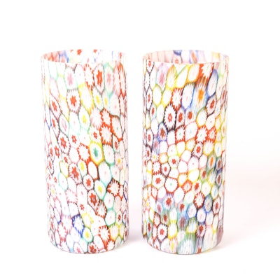 Two Vintage Murano Millefiori Glass Vases Two Vintage Murano Millefiori Glass Vases