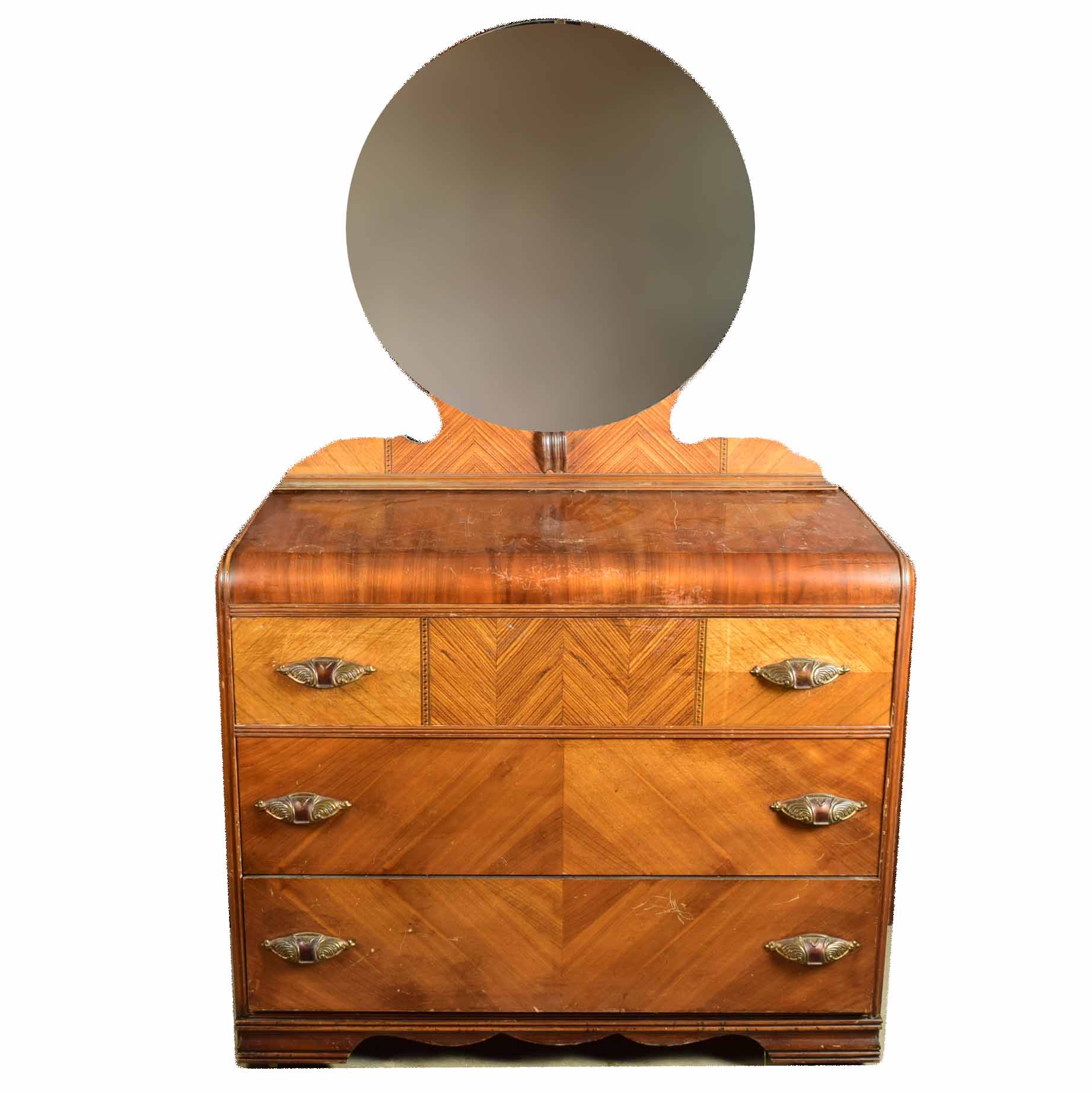 1920s Art Deco Waterfall Dresser And Mirror Ebth