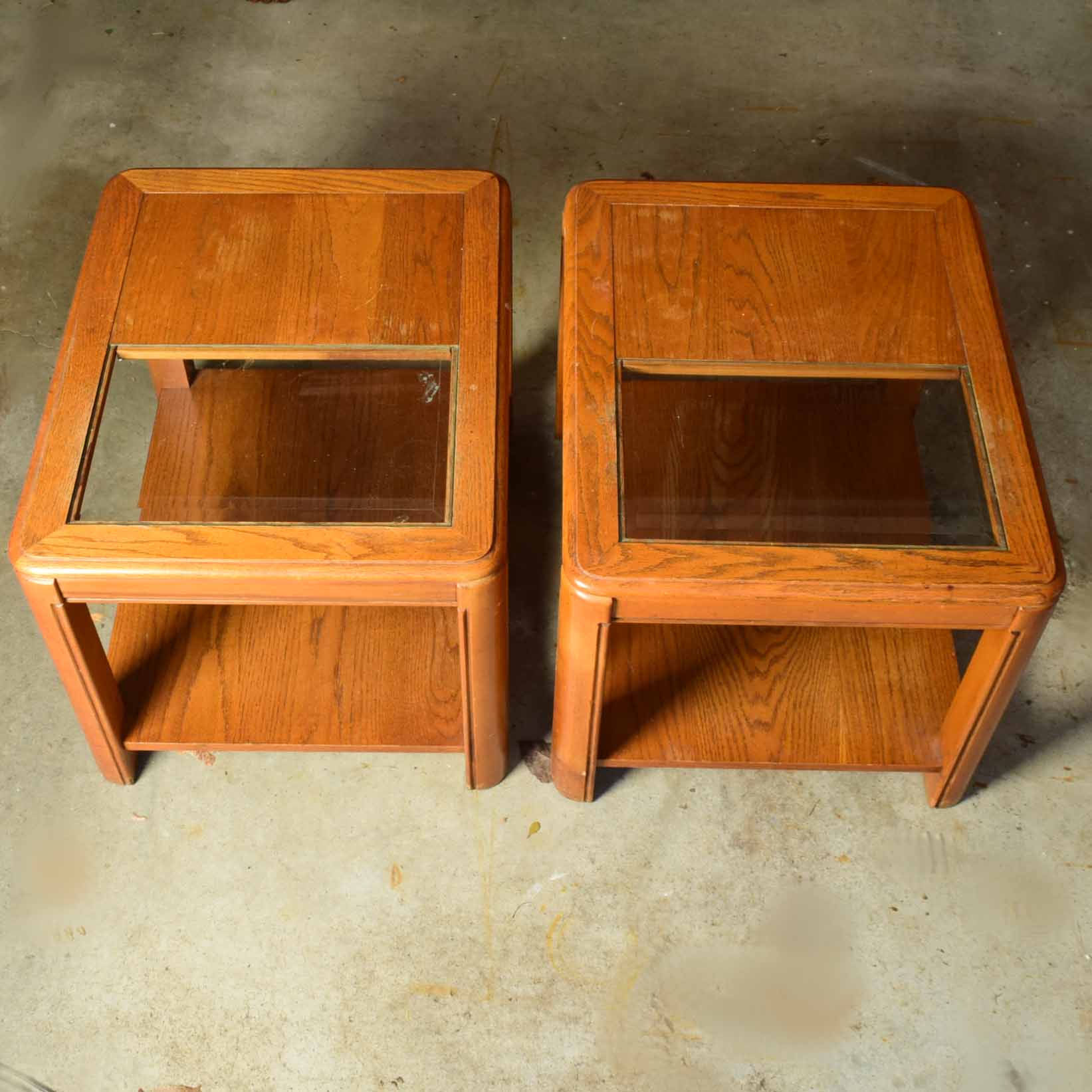 Oak and Glass Side Table Pair EBTH