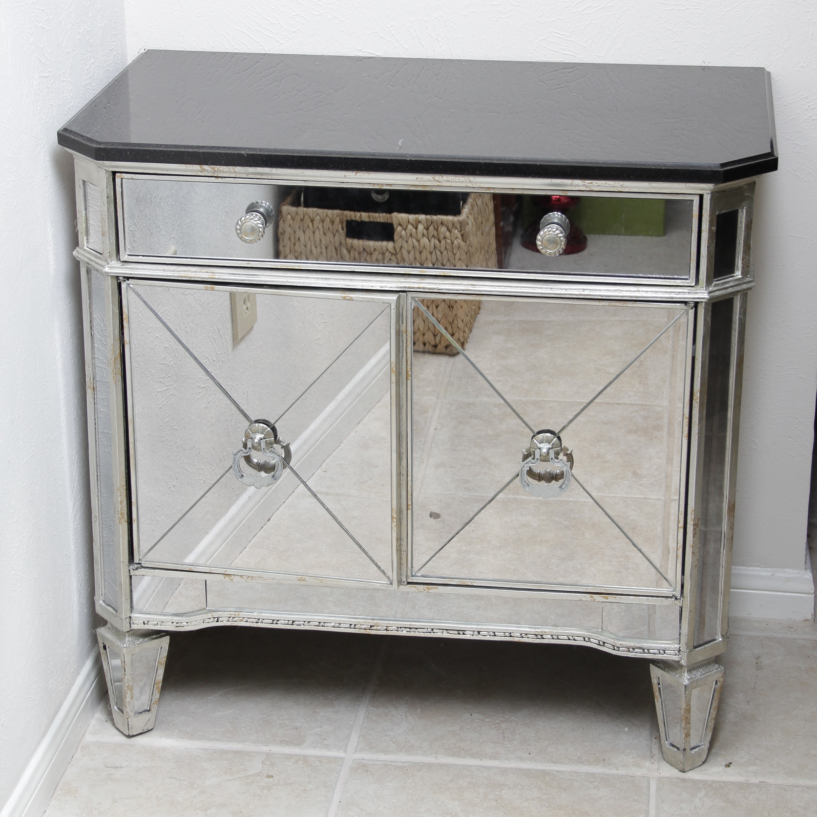 Mirrored Nightstand with Black Granite Top EBTH