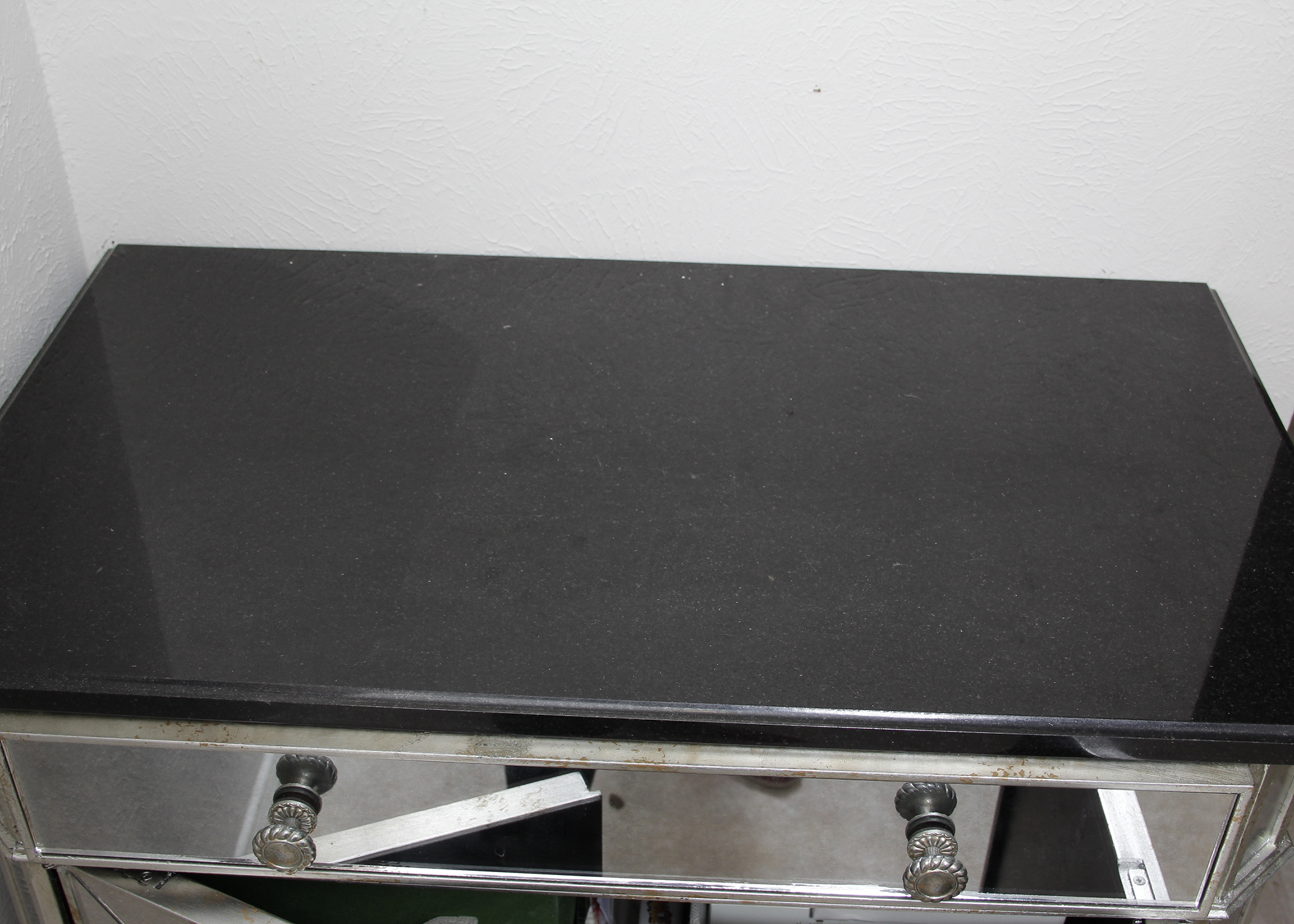 Mirrored Nightstand with Black Granite Top | EBTH