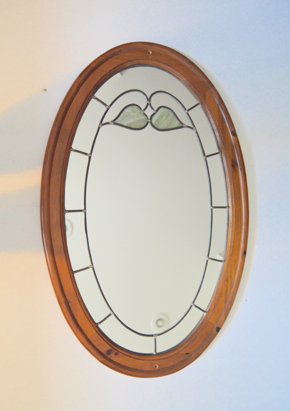 Oval Mirror With Leaded Stained Glass Accents EBTH