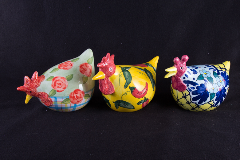 Trio of Hand Painted Ceramic Chickens EBTH