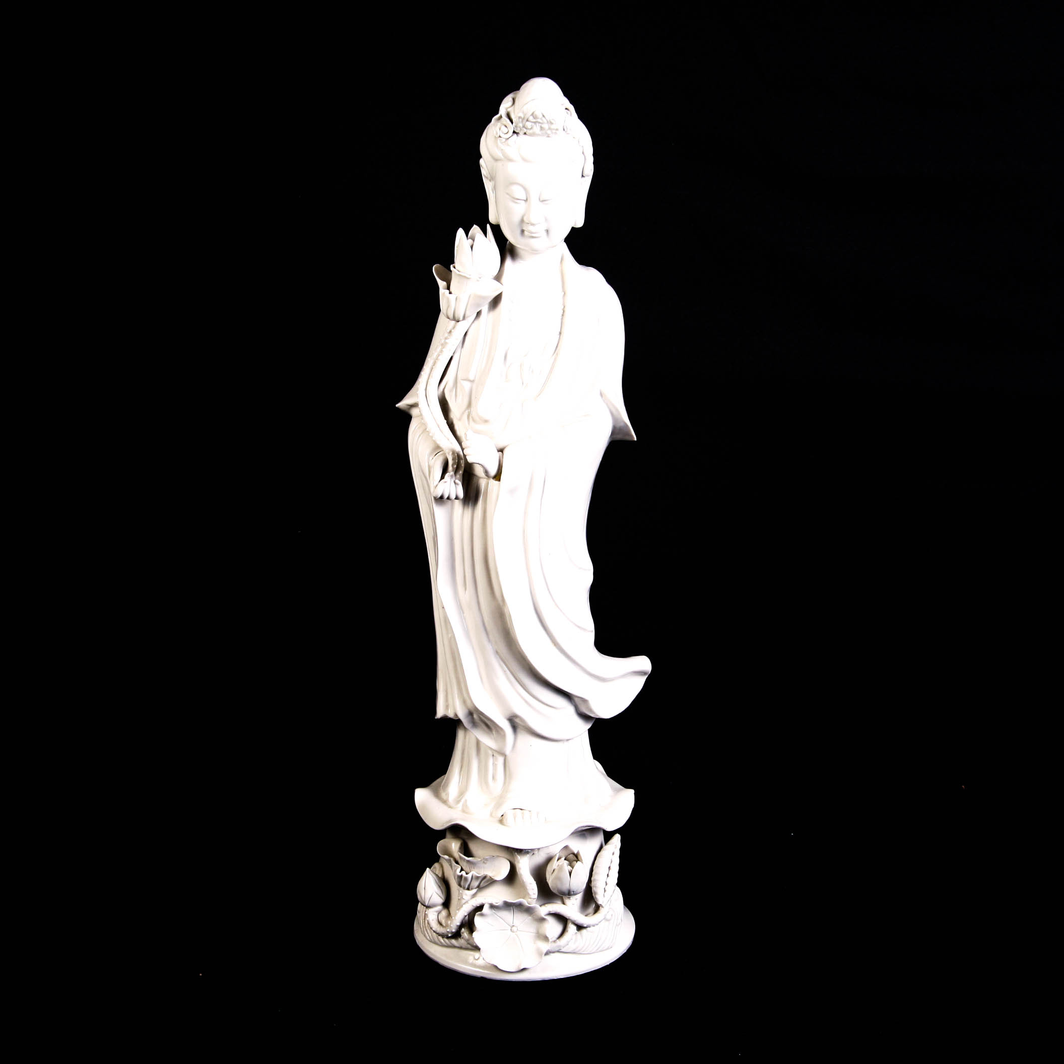 Vintage China Dehua White Porcelain Lotus Flower KwanYin Figurine EBTH