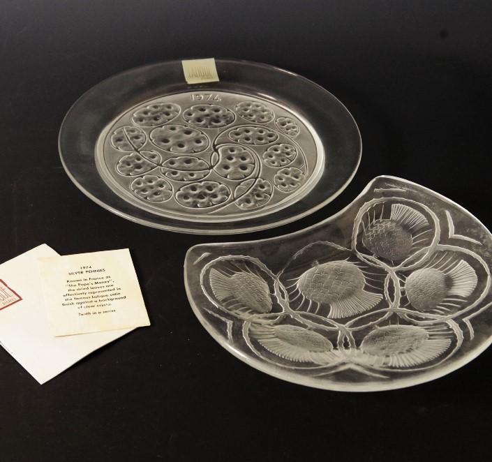 Pair of Lalique Etched Crystal Plates EBTH