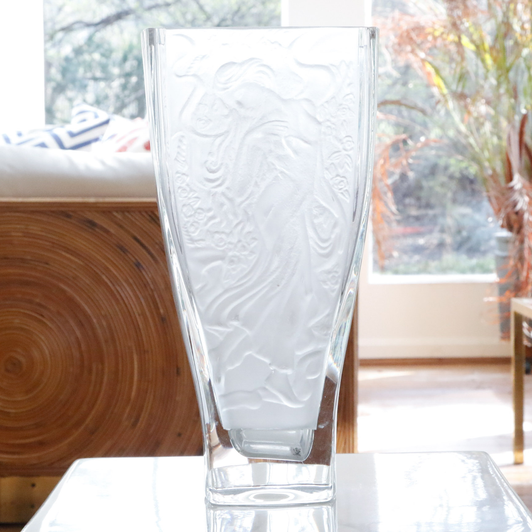Statuesque Lalique Style Figural Glass Vase EBTH