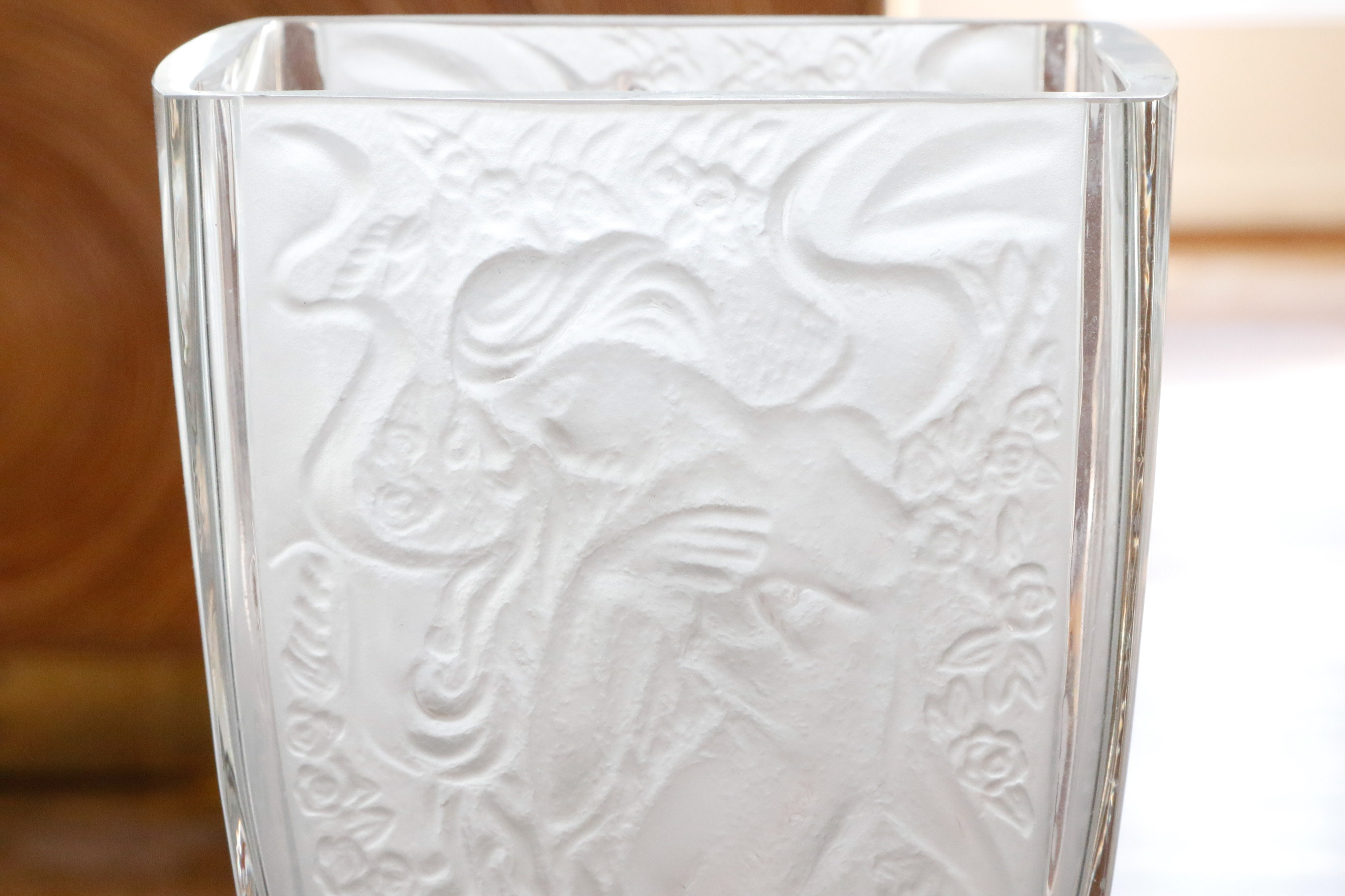 Statuesque Lalique Style Figural Glass Vase EBTH