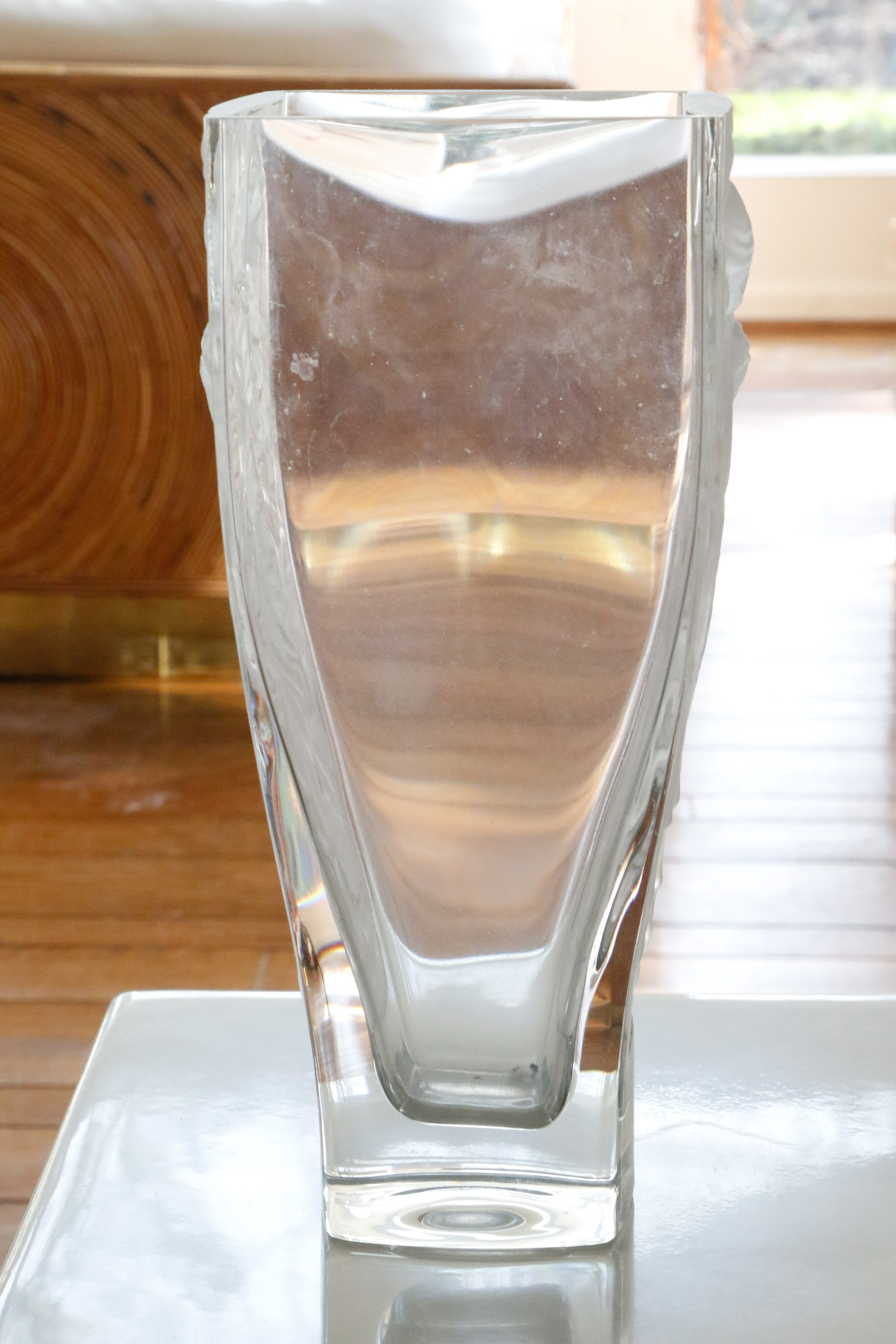 Statuesque Lalique Style Figural Glass Vase EBTH