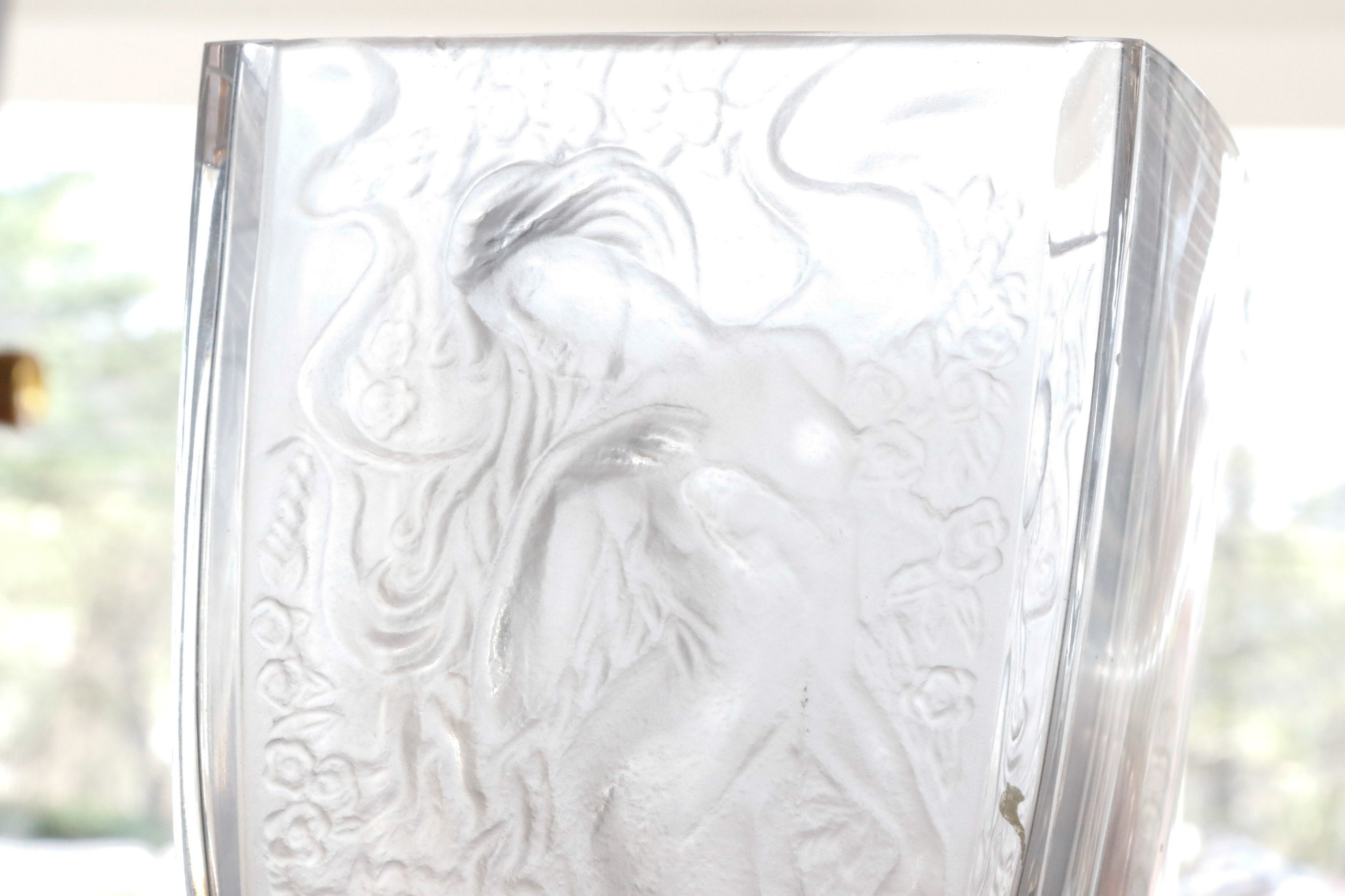 Statuesque Lalique Style Figural Glass Vase EBTH