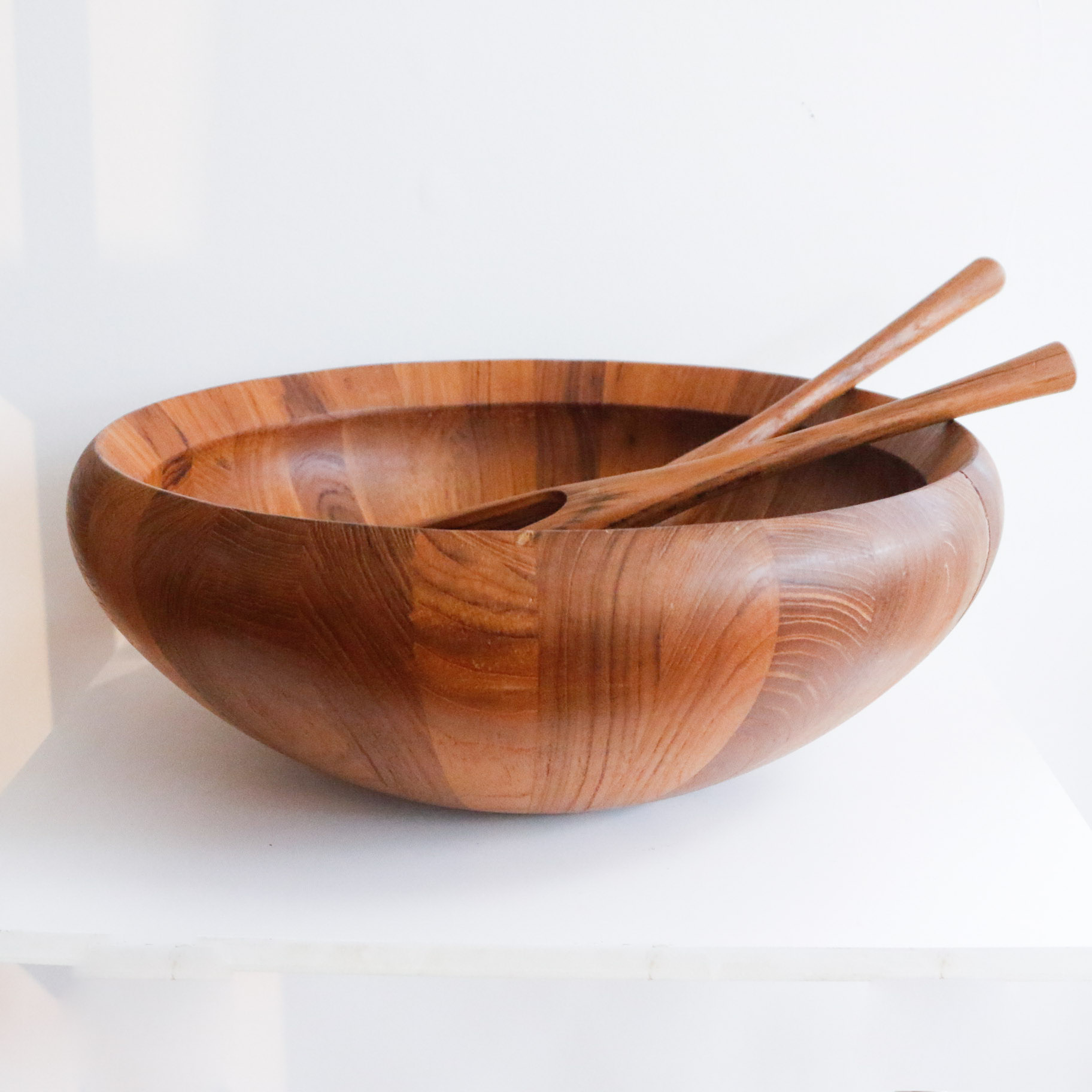 Vintage Dansk Teak Wood Salad Serving Bowl and Utensil Set EBTH