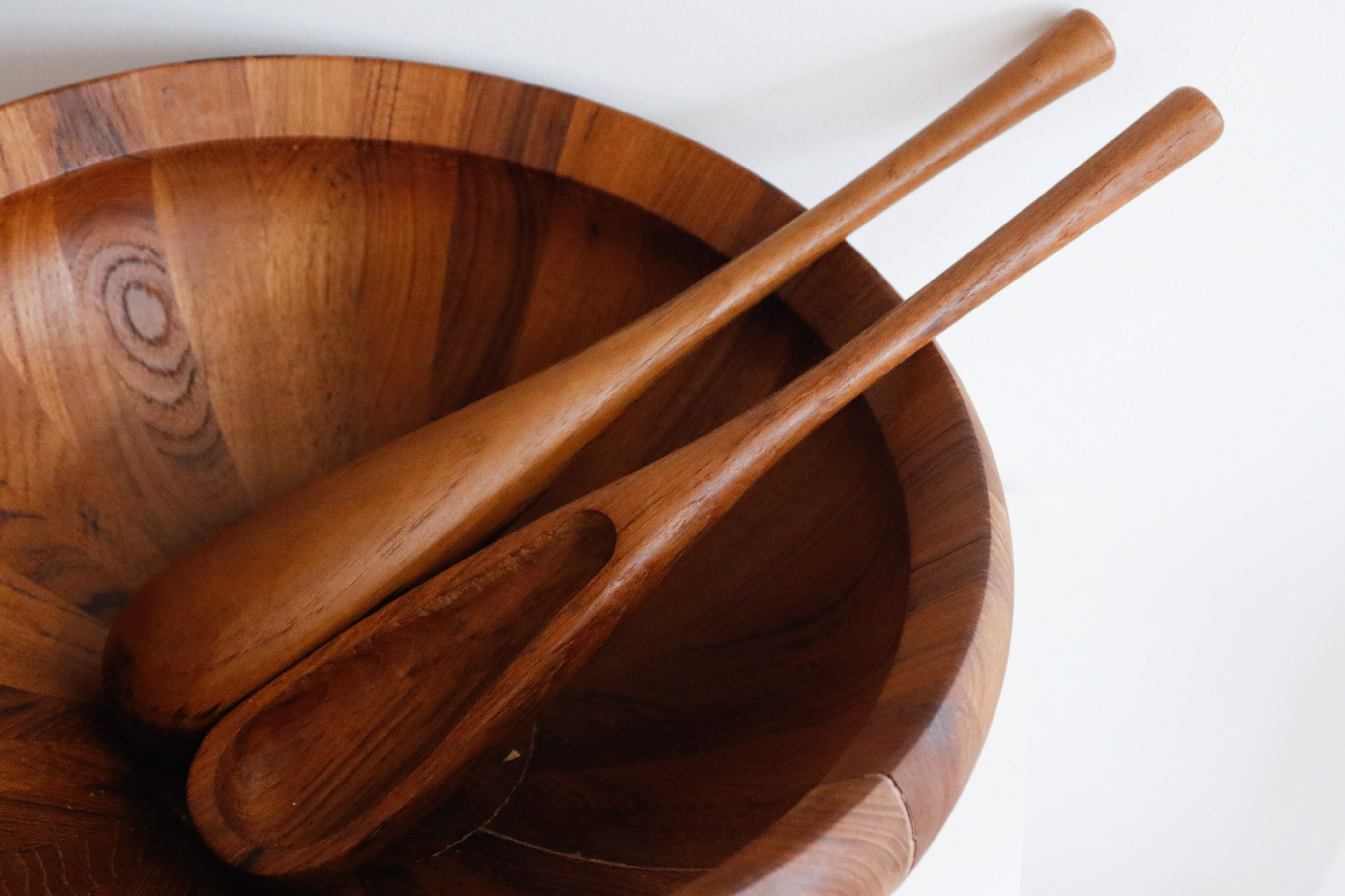 Vintage Dansk Teak Wood Salad Serving Bowl and Utensil Set EBTH