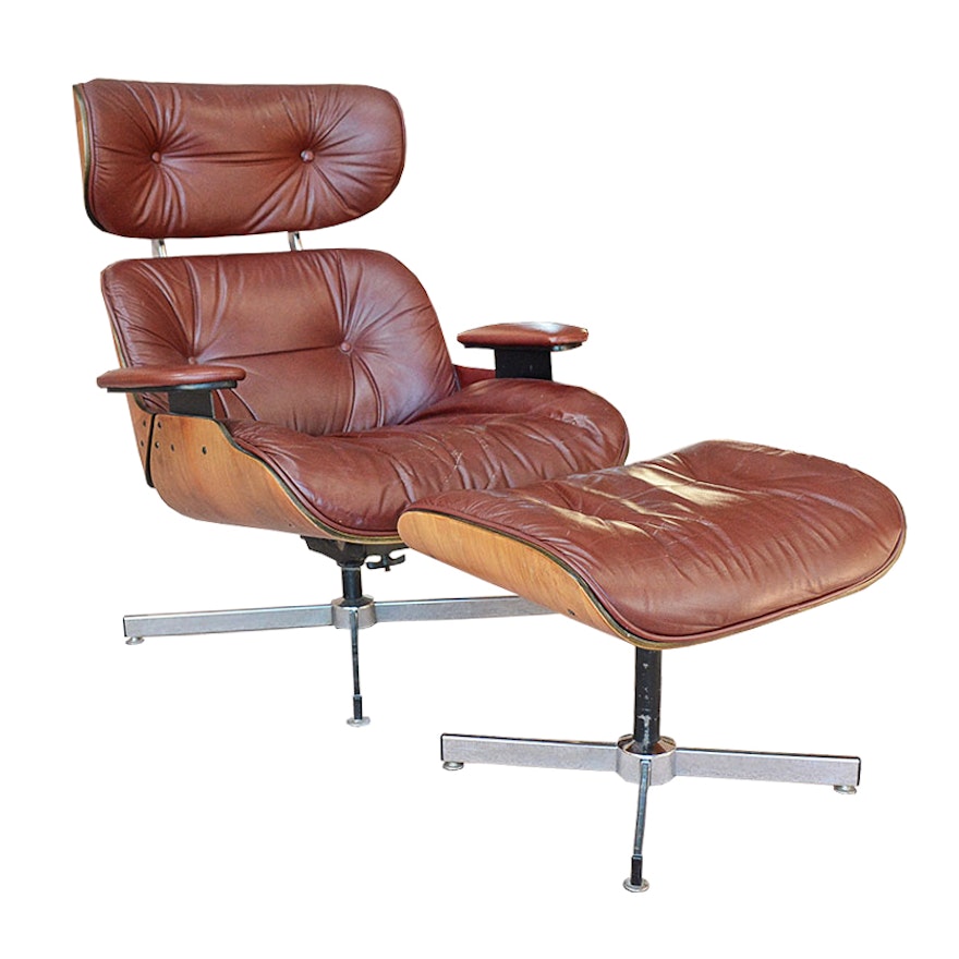 Mid-Century Modern Eames Style Lounge Chair And Ottoman By Doerner