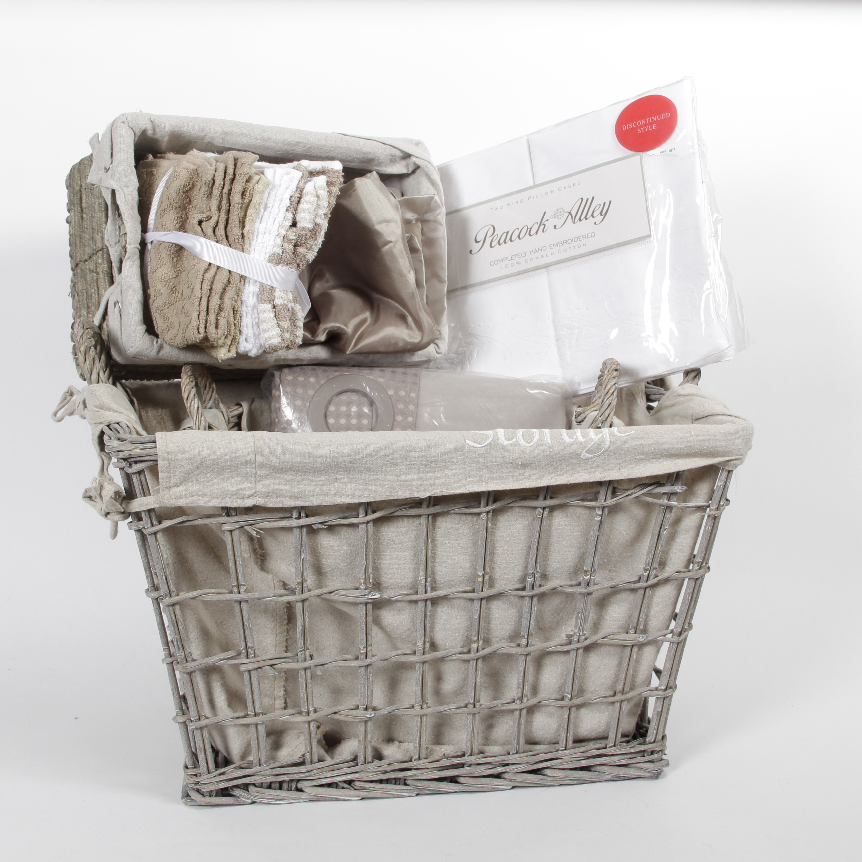 Set of Gray Wicker Baskets with Bathroom Accessories EBTH