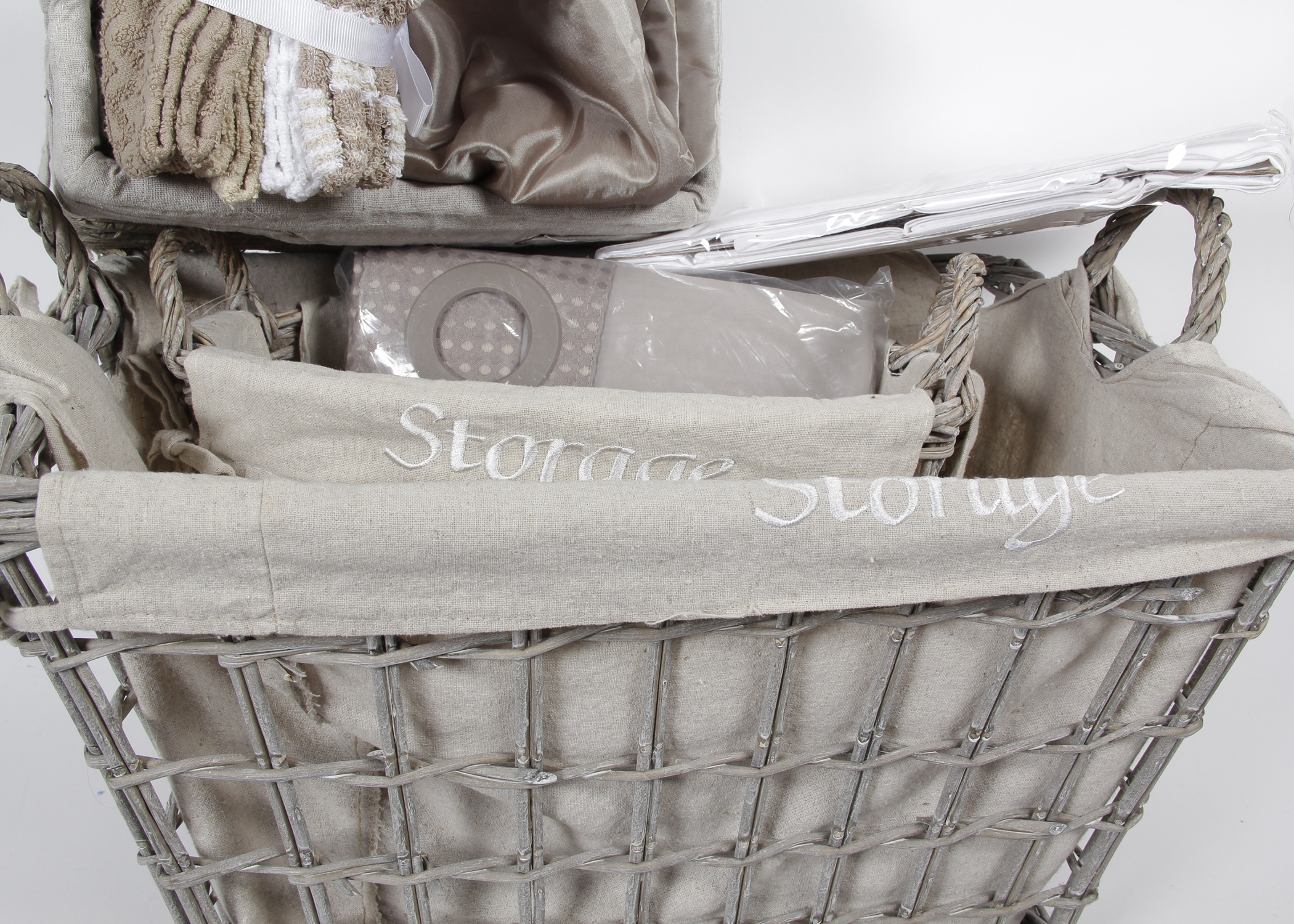 Set of Gray Wicker Baskets with Bathroom Accessories EBTH
