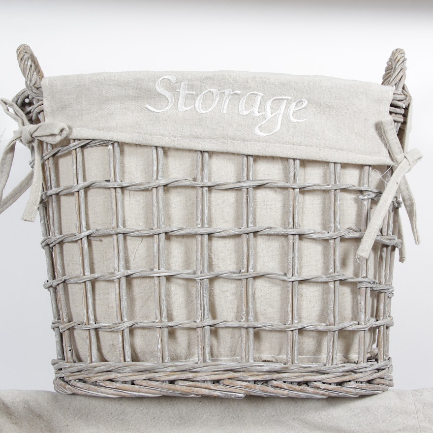 Set of Gray Wicker Baskets with Bathroom Accessories | EBTH