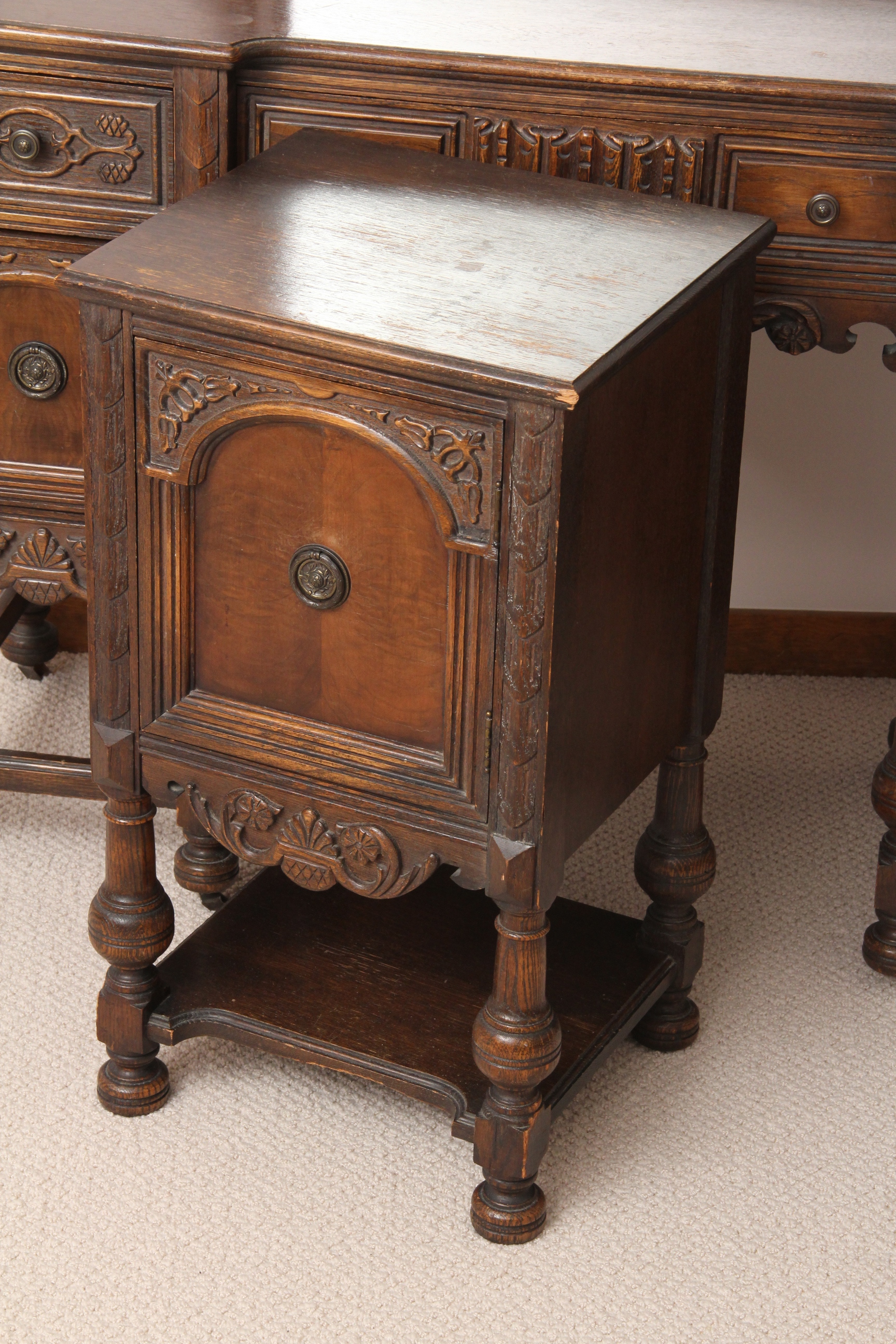 Jacobean Oak Vanity and Bedside Table EBTH