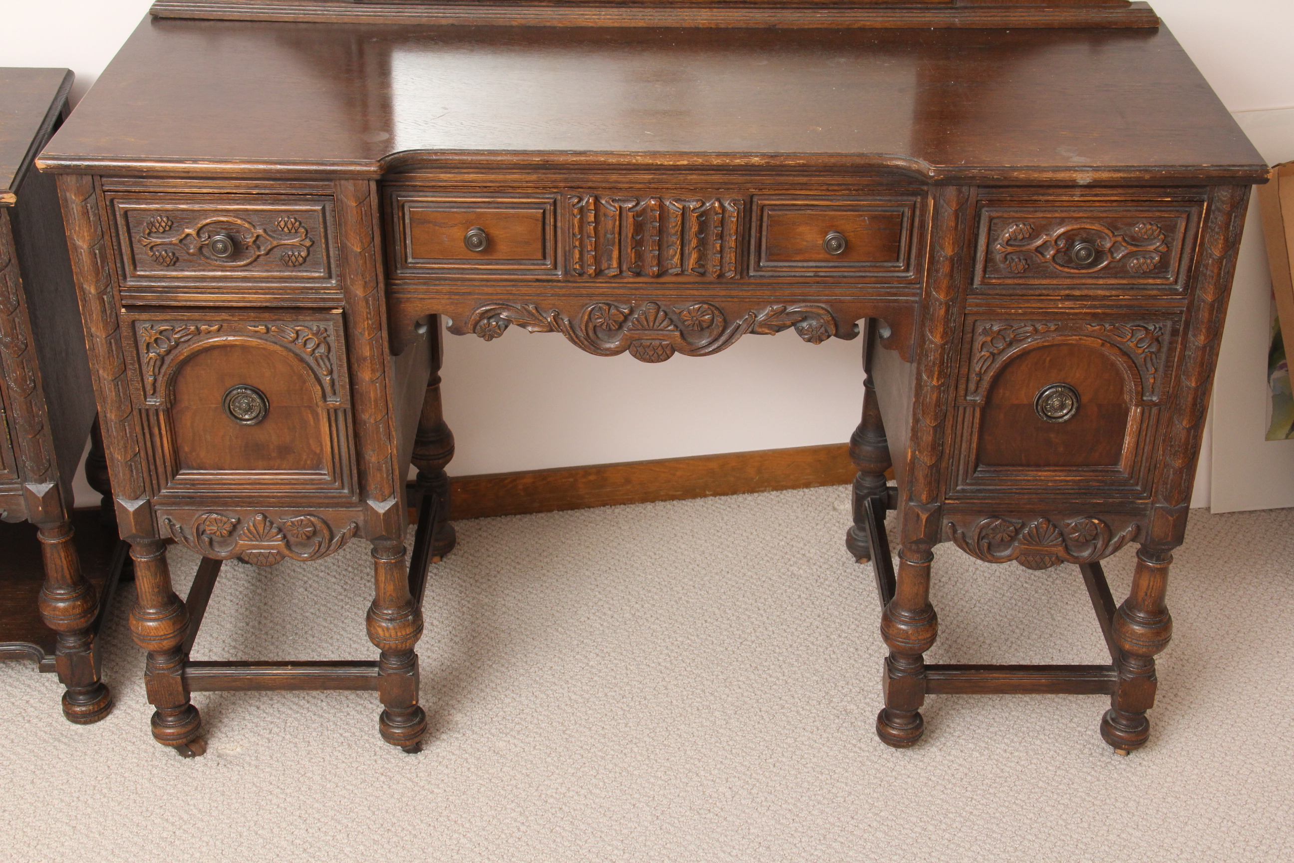 Jacobean Oak Vanity and Bedside Table EBTH