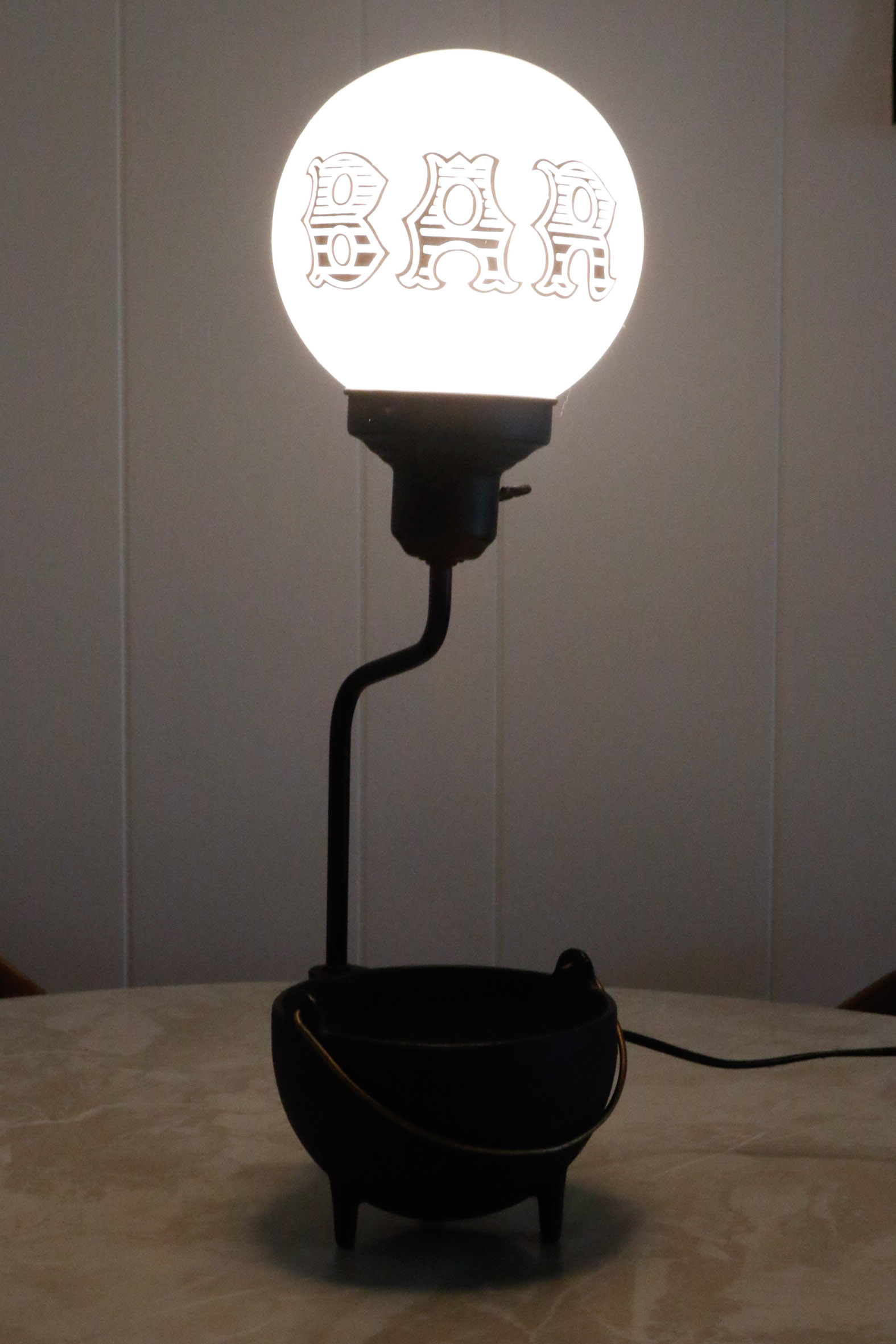 Vintage Milkglass Bar Globe on Standing Cast Iron Fixture EBTH