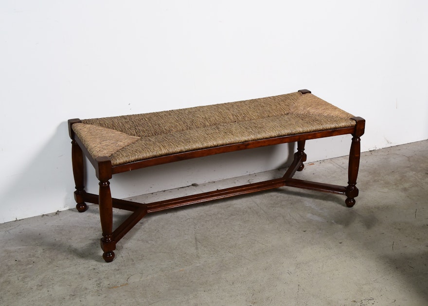 Wood Bench With Woven Rush Seat | EBTH