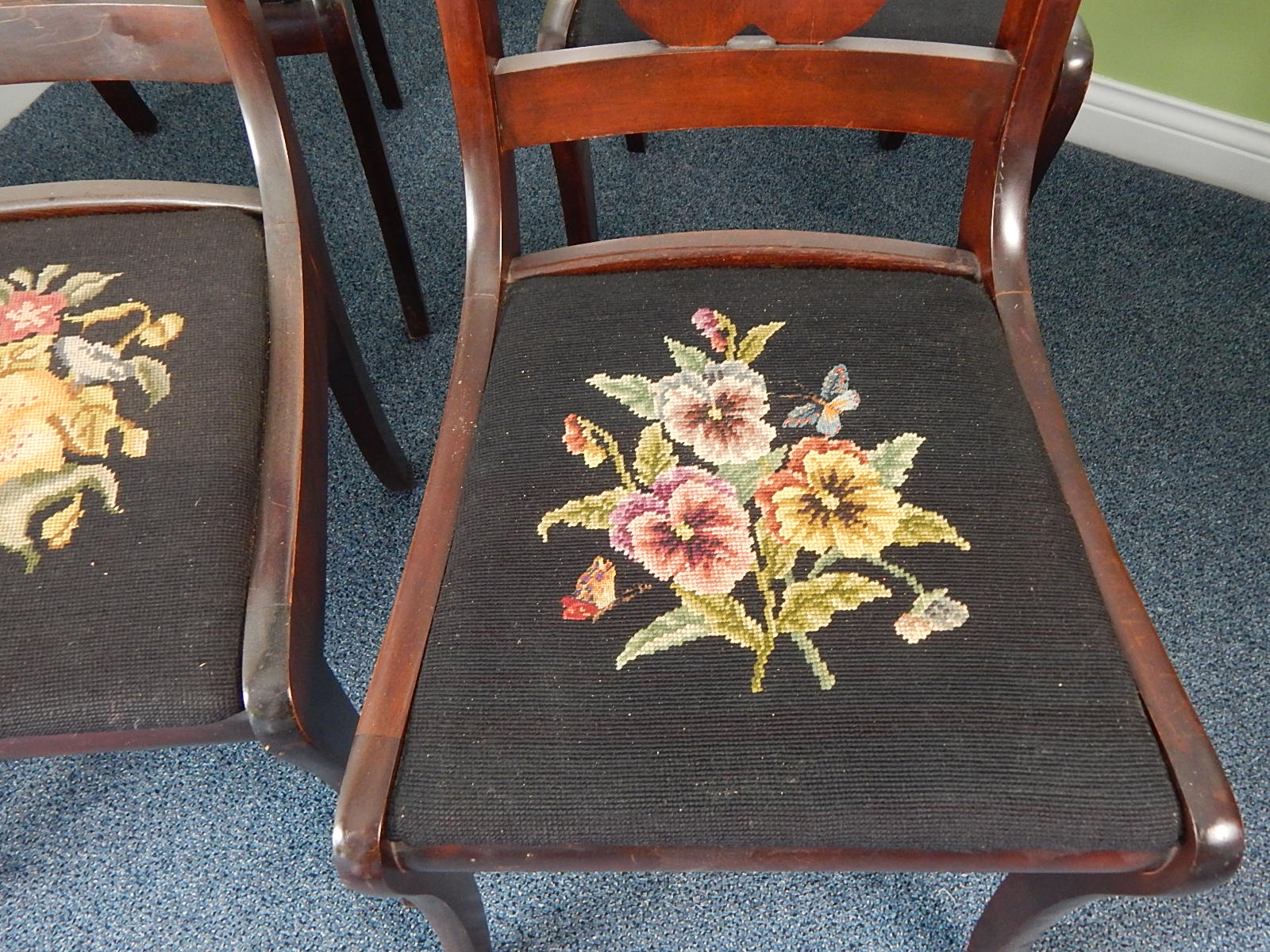 Five Vintage Harp Back Chairs w/Needlepoint Cushions EBTH