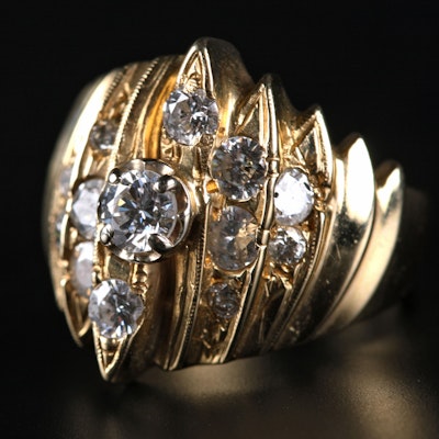 14K Yellow Gold and Diamond Cocktail Ring