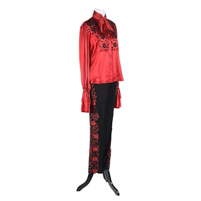 Manuel Custom Made Embroidered Blouse and Pants Embellished with Swarovski Crystal Rhinestones Manuel Custom Made Embroidered Blouse and Pants Embellished with Swarovski Crystal Rhinestones