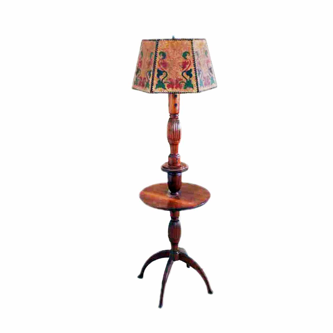 Handmade Wooden Side Table Lamp with Hide Shade EBTH