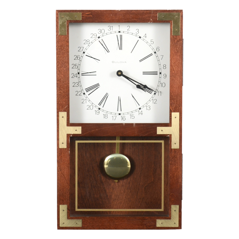 Bulova Battery Operated Walnut Wall Clock EBTH