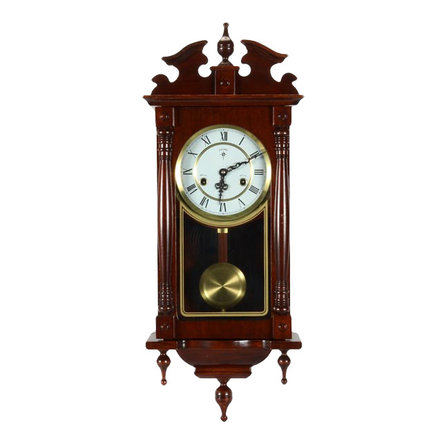 A Polaris 15 Day Mahogany Cased Wall Clock Complete With Pendulum And Key