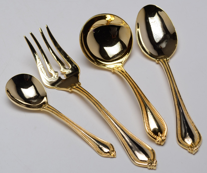 International GoldElectroplated "Yorkshire Bead" Flatware Set with Box