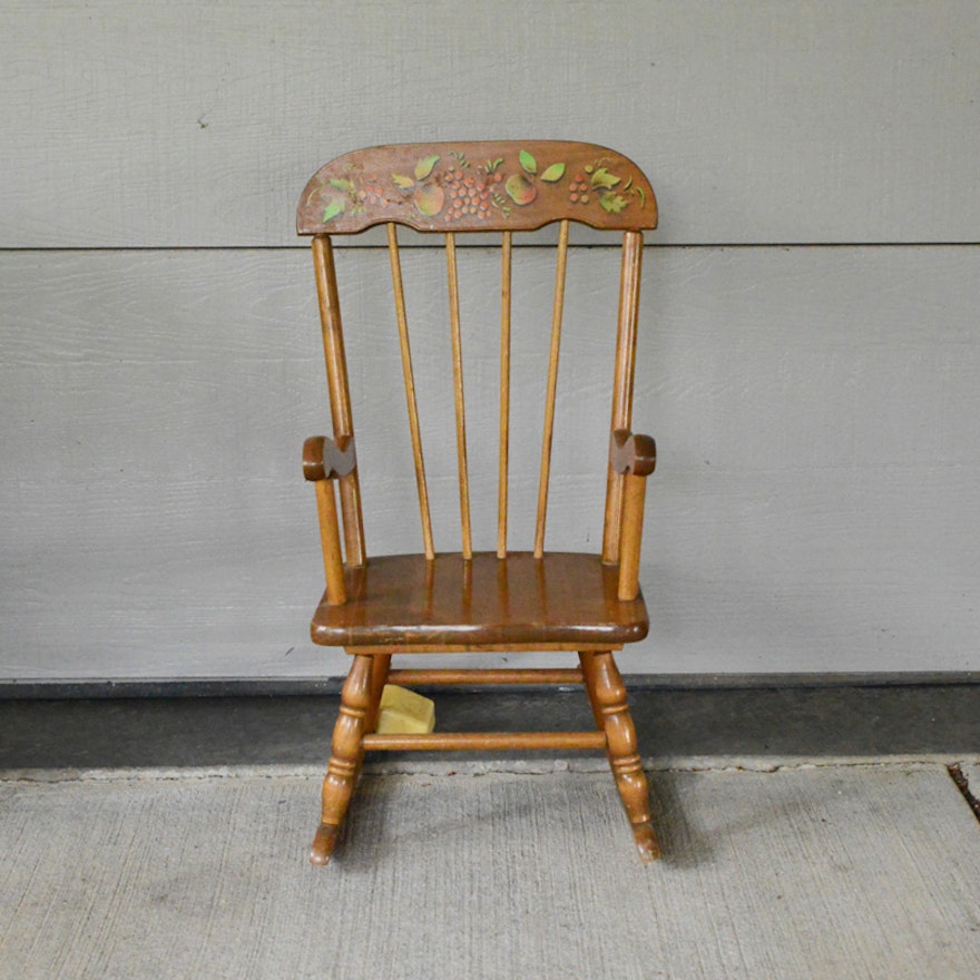 Vintage Hitchcock Style Wooden Children's Rocking Chair with Music Box ...