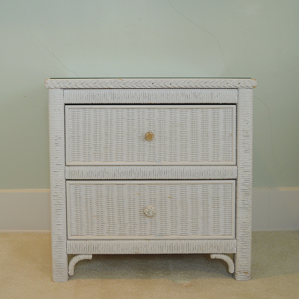 White Wicker Nightstand EBTH