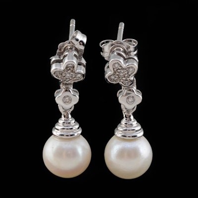 14K White Gold Pearl and Diamond Drop Earrings 14K White Gold Pearl and Diamond Drop Earrings