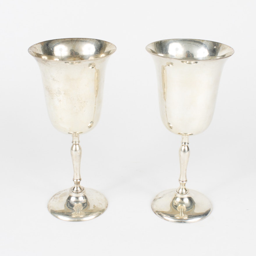 Pair of Silver Plated Water Goblets By Leonard Silver