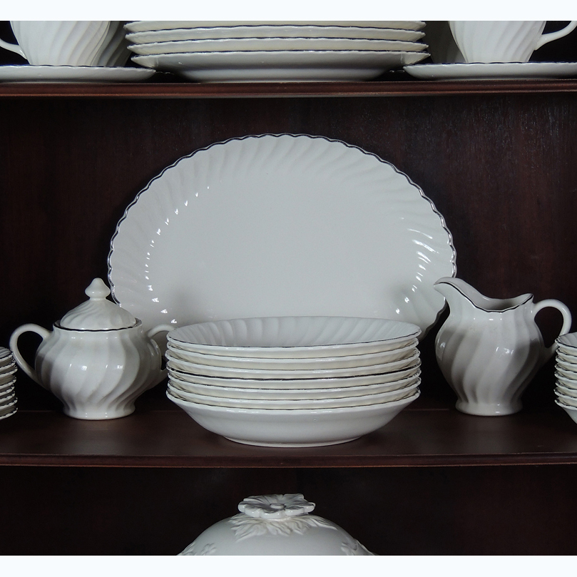 White with Silver Trim China Dishes with Tureen EBTH