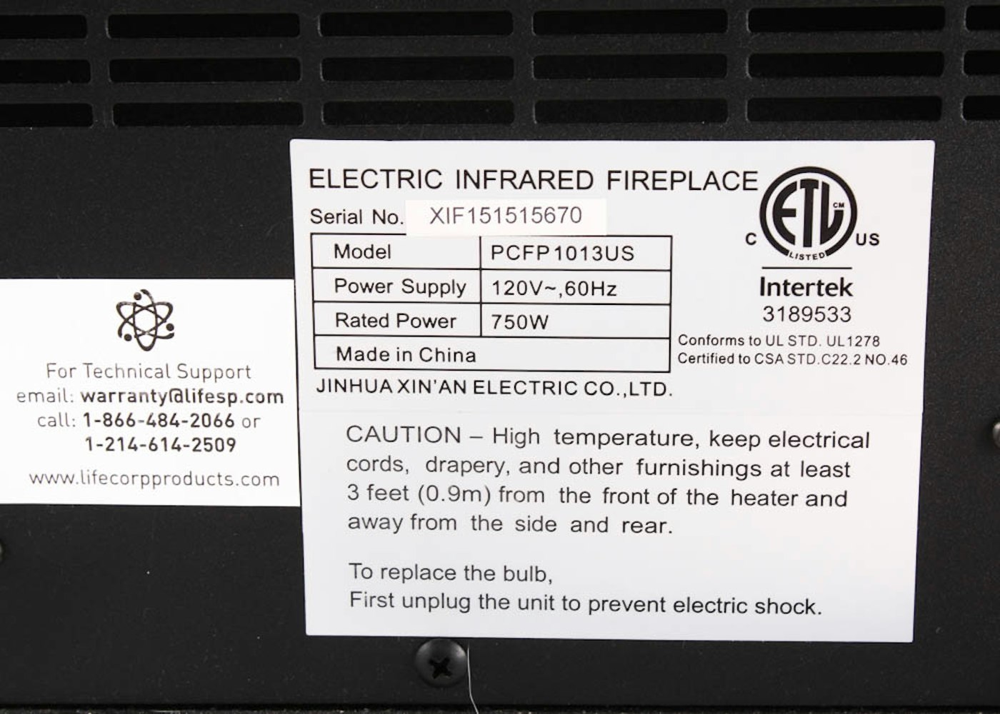 Intertek Electric Infrared Fireplace : EBTH