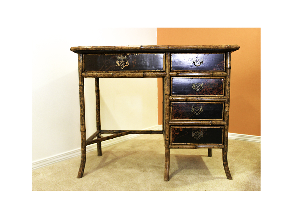 Vintage Bamboo And Chinoiserie Style Desk Ebth