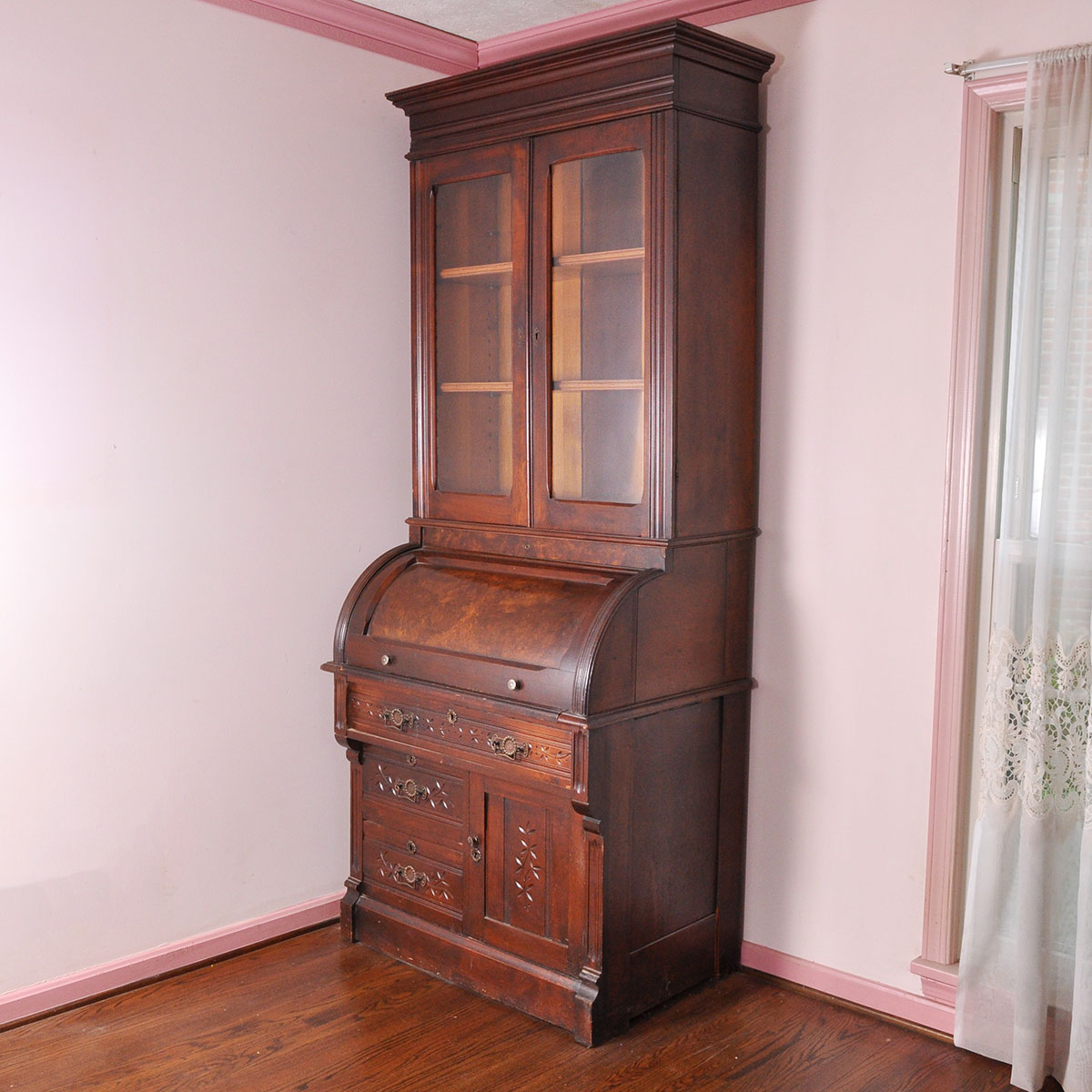 Antique Victorian Mahogany Rolltop Secretary with Hutch EBTH