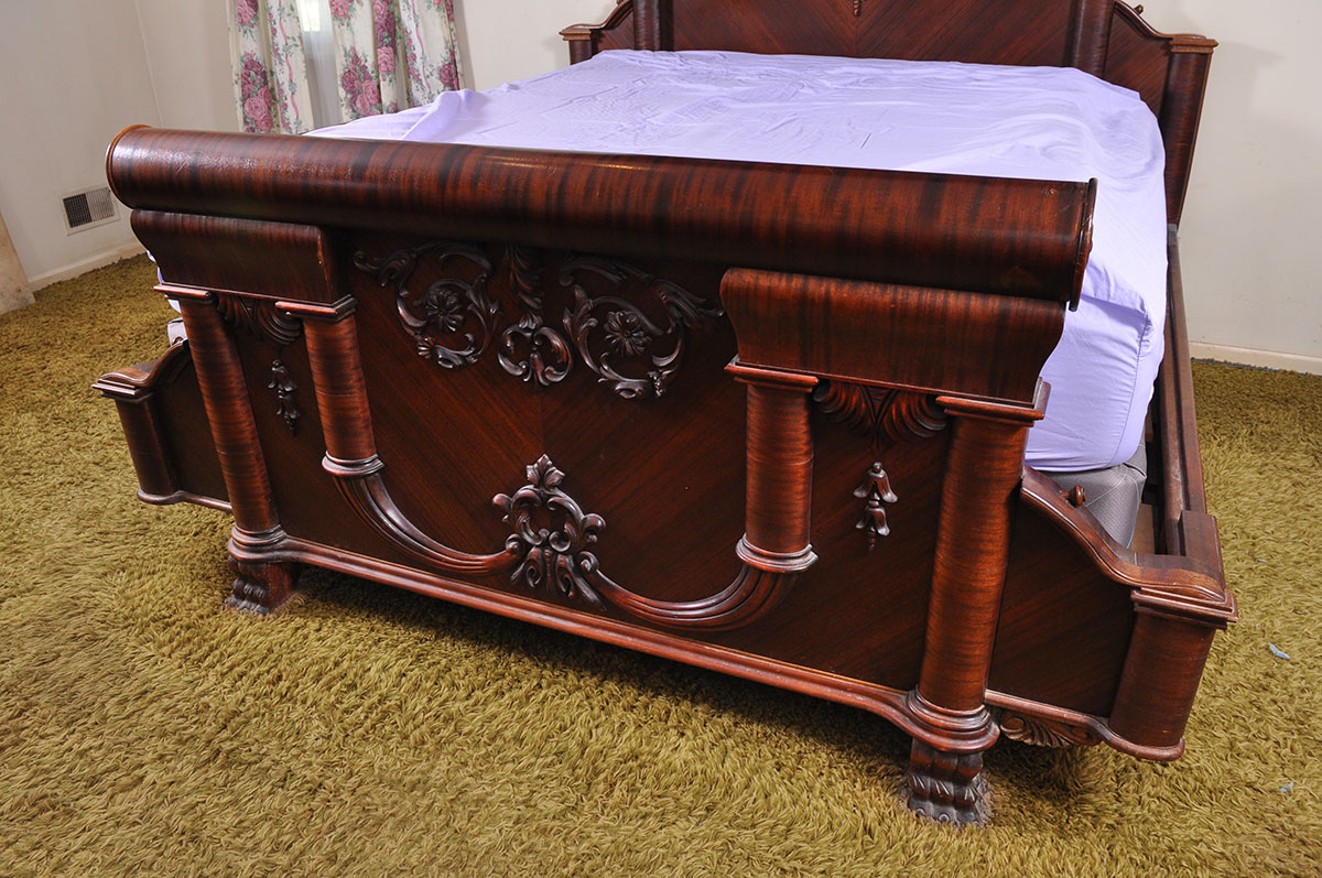 Antique Empire Mahogany Veneer King Size Canopy Bed EBTH